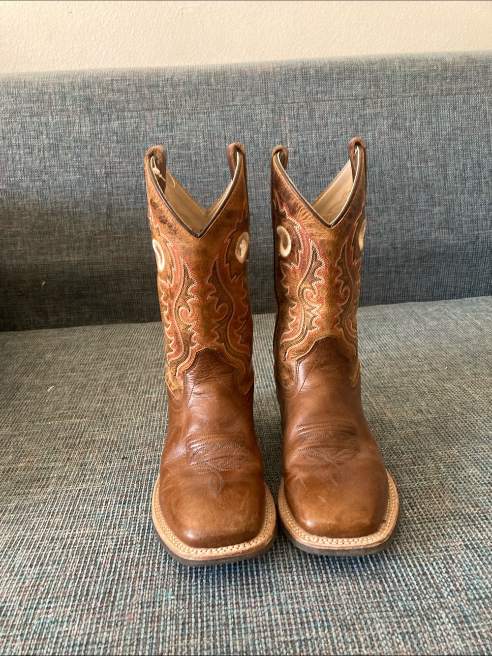 Old West Leather Kids Western Boots with Red Stitching